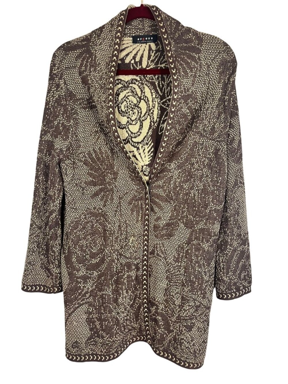 Neutral Floral Knit Sweater L Earthy Granola Boho Indie Festival Folk Artsy Chic